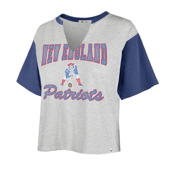 Women's '47 Heather Gray/Royal New England Patriots Sandy Daze Dolly V-Neck Cropped T-Shirt