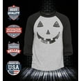 thumbnail image 2 of Shop4Ever Men's Men's Orange Jack O' Lantern Pumpkin Halloween Costume Raglan Baseball Shirt X-Small Heather Grey/Black, 2 of 4
