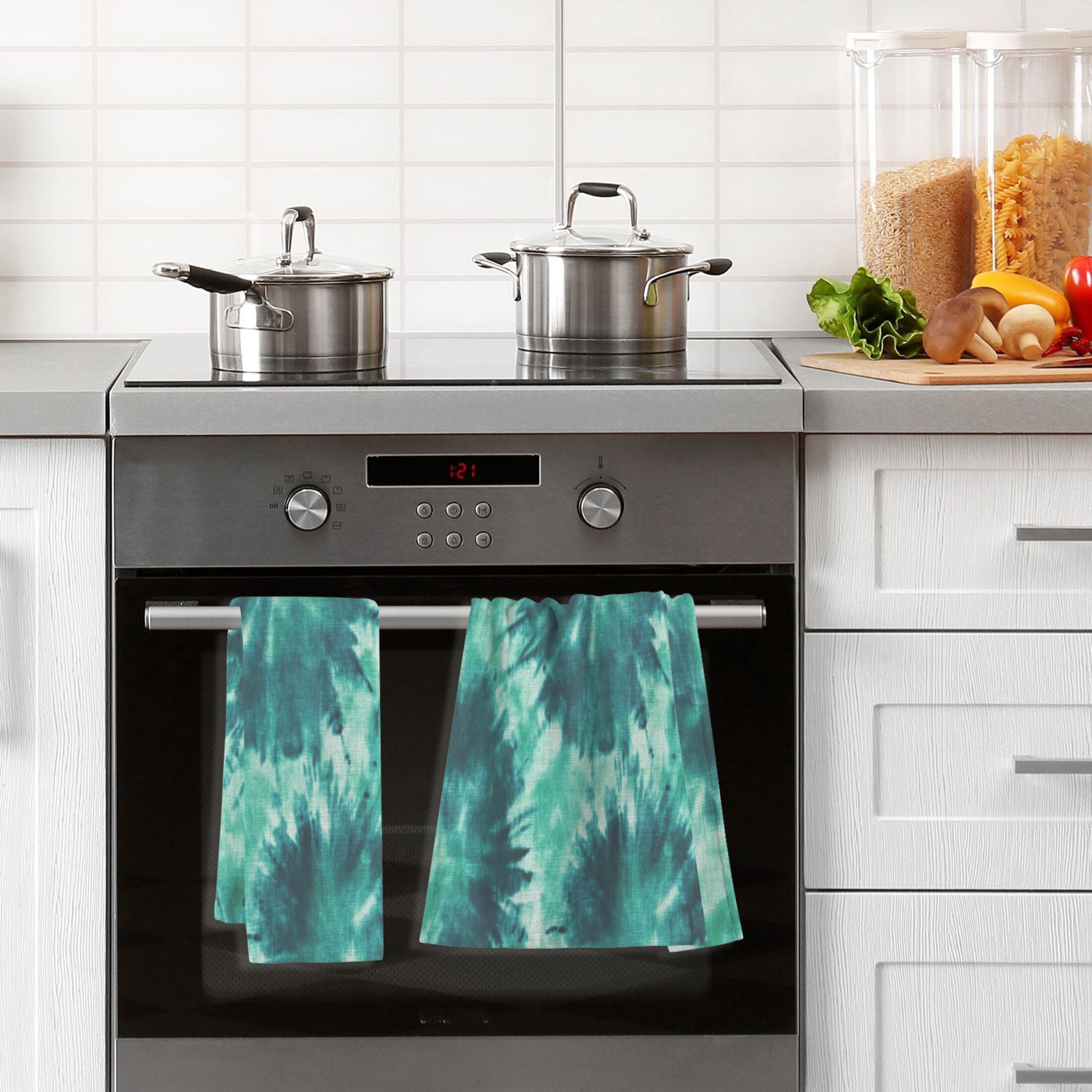 2 Pcs Absorbent Face Towel Bath Hand Towels Soft Breathable Cotton Towel Set for Bathroom Kitchen Hotel Spa Decor Dark Teal Tie-dye Pattern