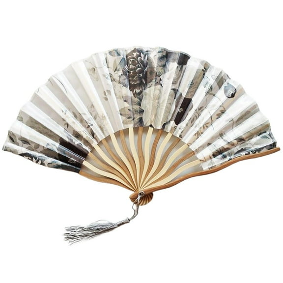 Hand Fold Fan Retro Adornment Woman Man Dance Props Wedding Living Room Cabinet Decor Bamboo Wood Silk Flower Folding Fan (01-C)