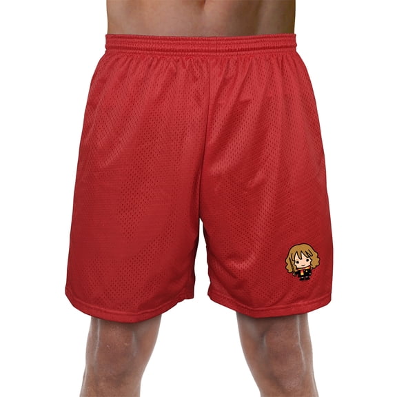 Harry Potter Cute Chibi Hermione Character Mens Lined Mesh Shorts, Red, Medium