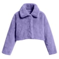 thumbnail image 7 of Women's Cropped Faux Fur Cardigan, Short Plush Jacket, Open Front Shawl Collar Coat, Luxurious Evening Wrap, Soft Elegant Bolero, Night Out Cover Up Purple XL, 7 of 7
