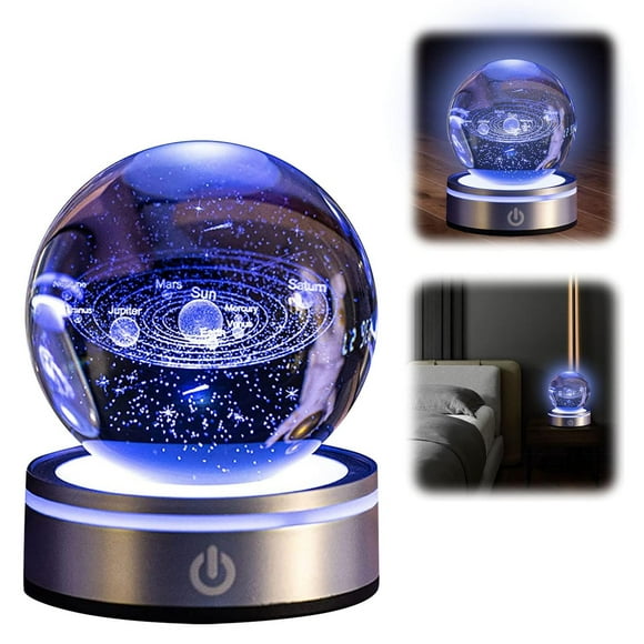 Bola de Cristal 3D Sistema Solar con Base LED 8cm Iluminada para Amantes de la Astronomía Niños y Ad