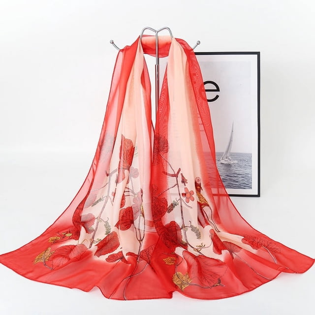 Nvzi Elegante bufanda cuadrada, nueva bufanda de gasa, moda de primavera, bufanda fina con estampado, decoración, chal protector solar, 1 pieza (rojo)
