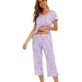thumbnail image 3 of MLDRA Womens Pajama Sets 2 Piece Cotton Lounge Set Lightweight Pj Set Short Sleeve Tops With Capri Pants Cute Ladies Sleepwear Summer Set, 3 of 8