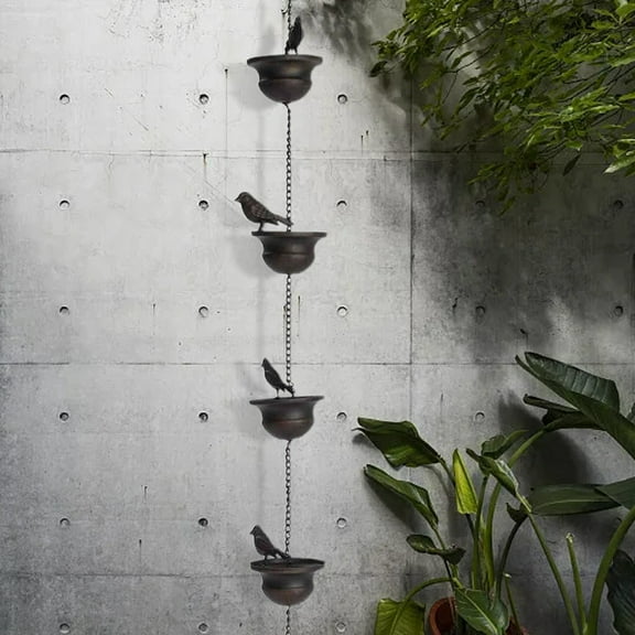 8 - Foot Vintage Bird - Decorated Rain Chain in Bronze - Elegant and Functional