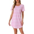 thumbnail image 1 of Camisón de noche para mujer INSPIRE CHIC, cuello redondo, mangas cortas, vestido de dormir a rayas, 2XL, rosa, 1 of 6