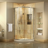 DreamLine Prime 33 in. D x 33 in. W x 74 3/4 in. H Clear Framed Sliding Shower Enclosure in Chrome, Corner Drain White Base Kit