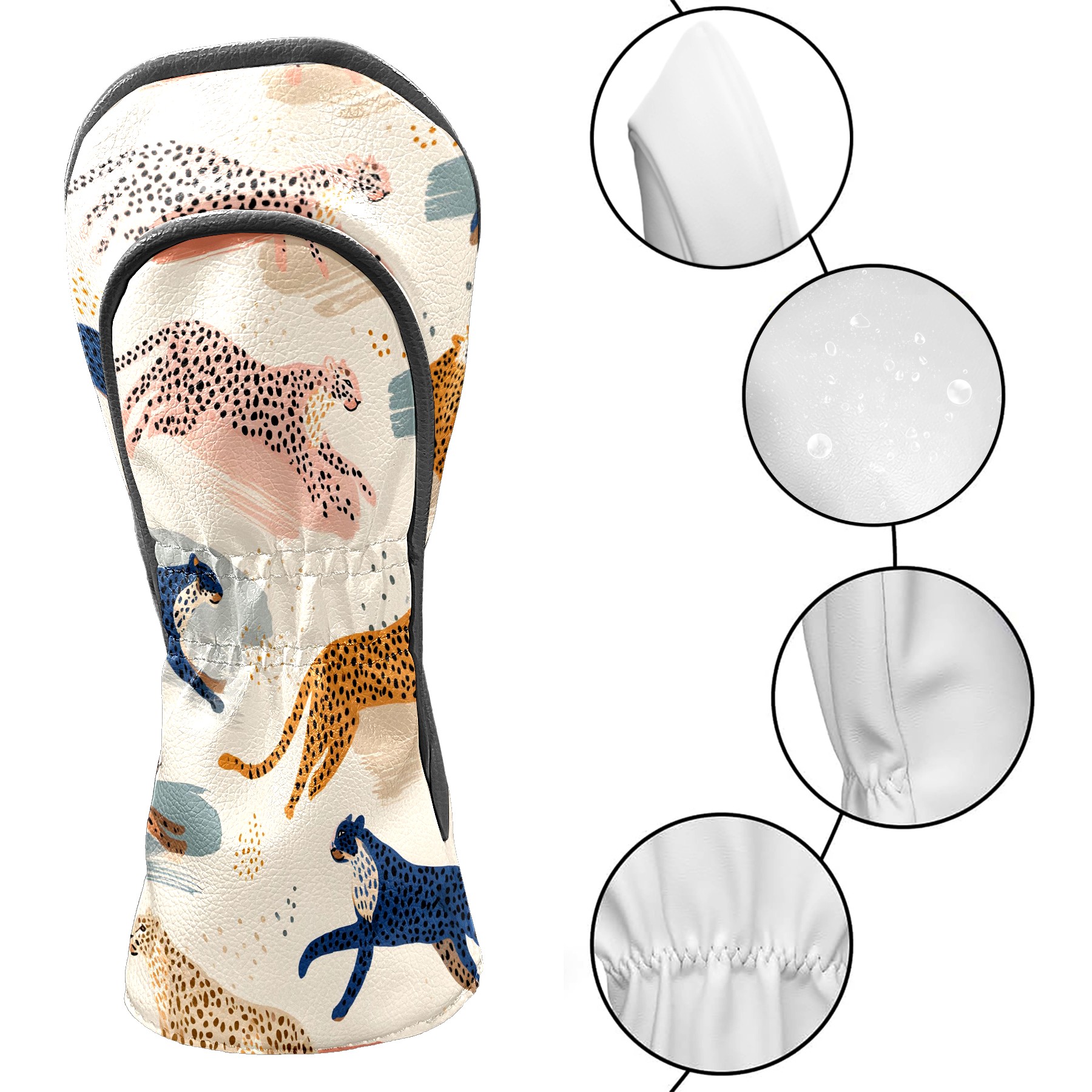 Golf Club Head Covers - Black & White Geometric Design, Waterproof, Velvet Lining, Fits Driver/Hybrid/Putter, Gift for Men & Women