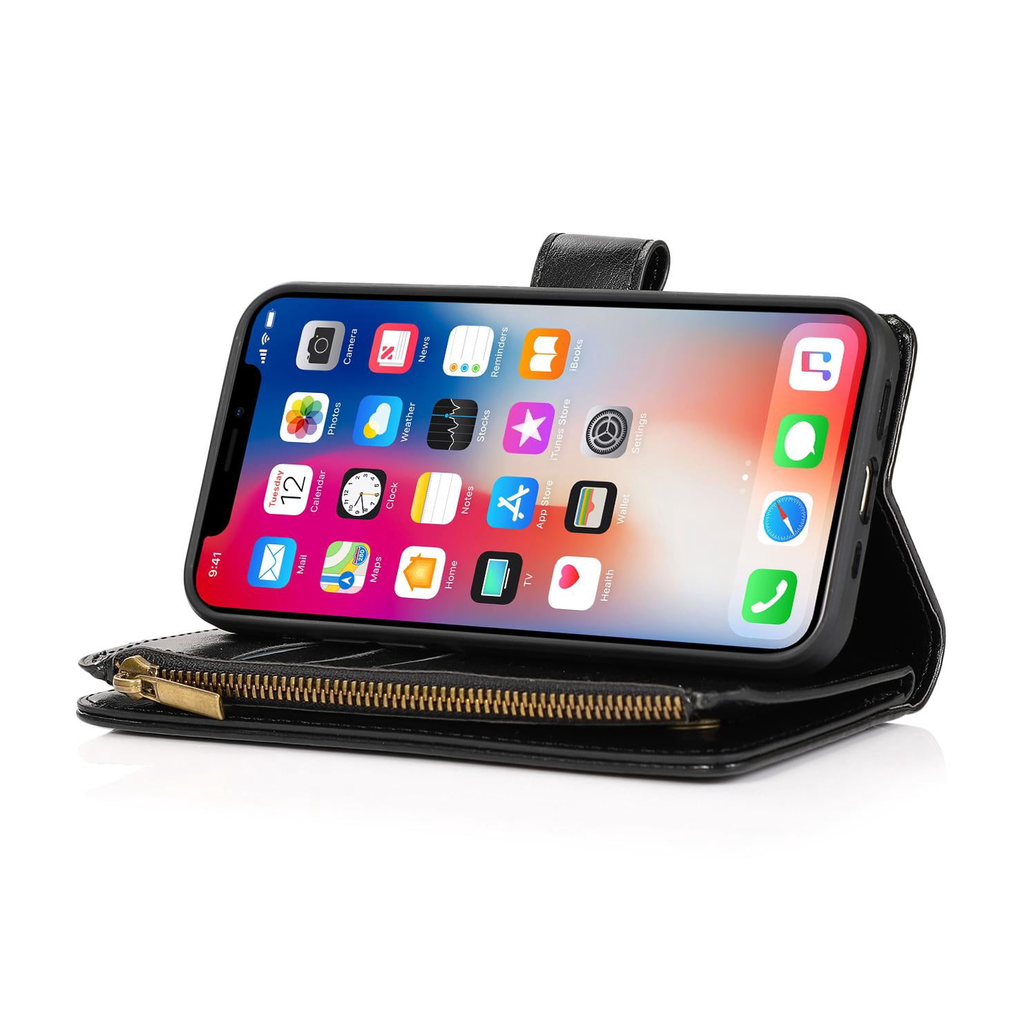 Luxury Wallet Card ID Zipper Money Holder Case Cover with detachable lanyard FOR iPhone 14 Pro Max