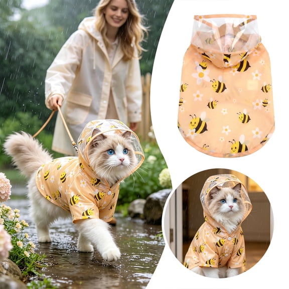 Waterproof Pet Raincoat with Leash Hole & Clear Hood, Snap Button Rain Poncho for Small Dogs & Cats Walking Travel