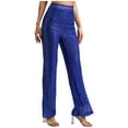 thumbnail image 4 of TiaoBug Womens Glitter Sequins Wide Leg Pants Rave Dance Fully Lining Loose Bling Trousers Royal Blue L, 4 of 5