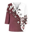 thumbnail image 4 of Cutuoiiu Women's Daily Flower Prints 3/4 Sleeve Plus Size T-shirts Loose Button V-Neck Cozy Tops Gifts, 4 of 5