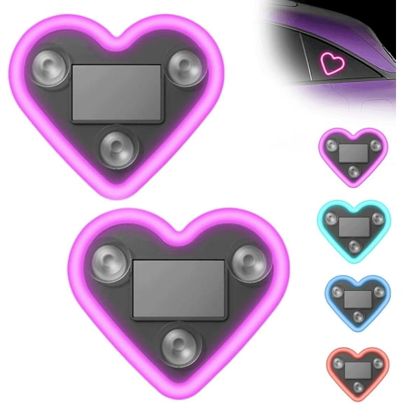 Car Atmosphere Light, Solar LED Lamp, Heart-Shaped Car LED Ambient Light, Triangle Window Solar Heart Lights, Decorative Neon Lighting Enhances Vehicle Door Ambiance(Pink-2pcs)