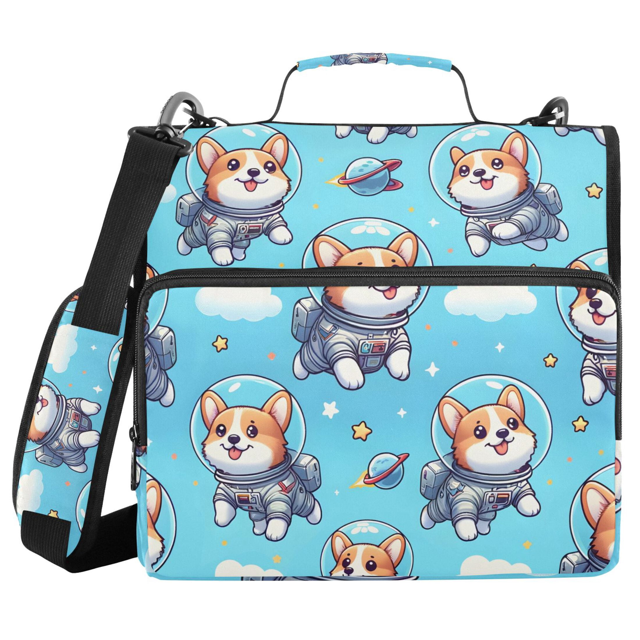 ALAZA Zipper Binder Cartoon Corgi Dogs Space 3 Ring Trapper Keeper File Folder Organizer Bag