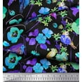 thumbnail image 3 of Soimoi Blue Cotton Duck Fabric Leaves,Floral & American Robin Bird Printed Craft Fabric by The Yard 42 Inch Wide, 3 of 3