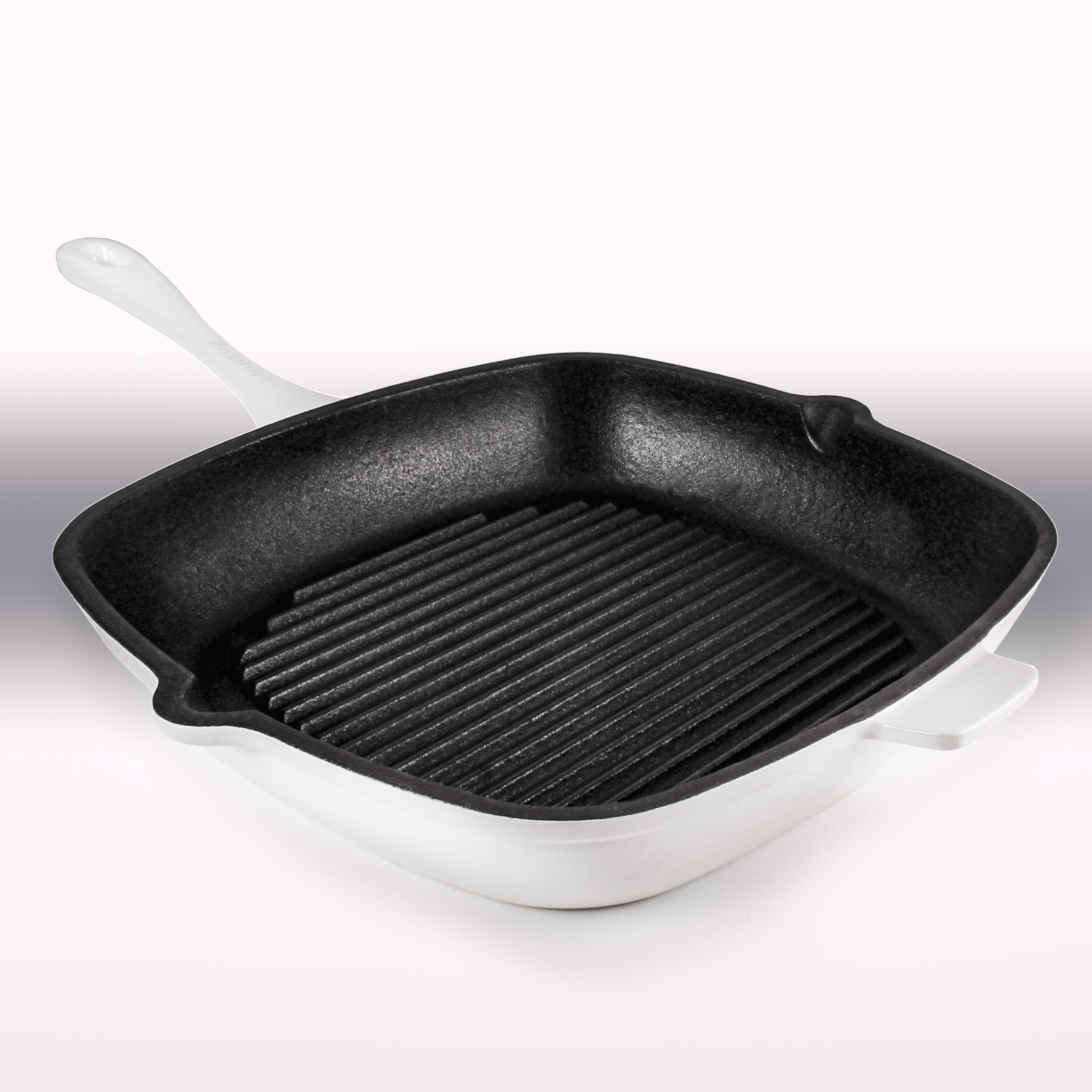 BergHOFF Neo 2pc Cast Iron 11" Grill Pan with Slotted Steak Press, White