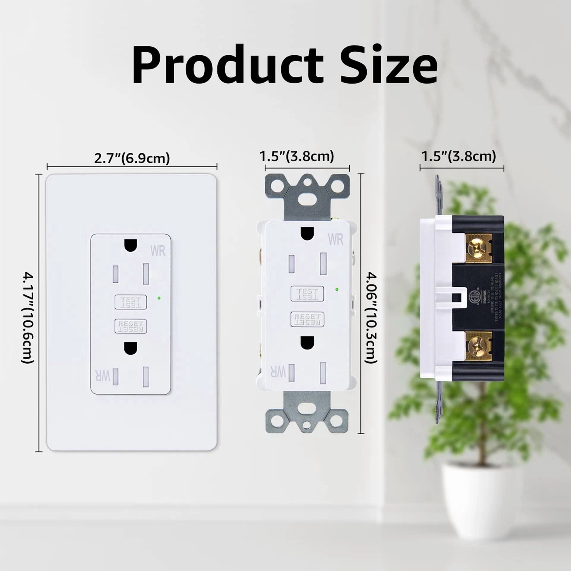 FLINT - 15Amp Gfci Outlet Duplex Receptacle Tamper-Resistant Weather-Resistant Slim 125V