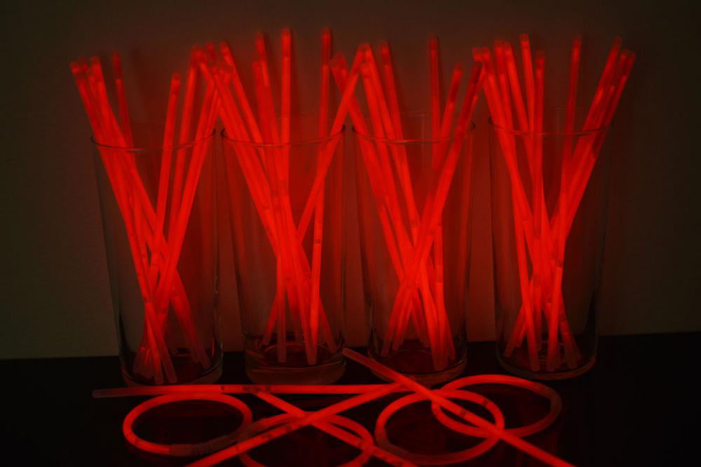 Hour Glow 100ct DirectGlow 4 inch Red Glow Sticks with Lanyards 10-12 