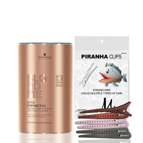 BlondMe Powder Bleach Premium Lightener 9 Dust Free 450 grams and M Hair Designs Tint Brush/Comb (Bundle 2 items)