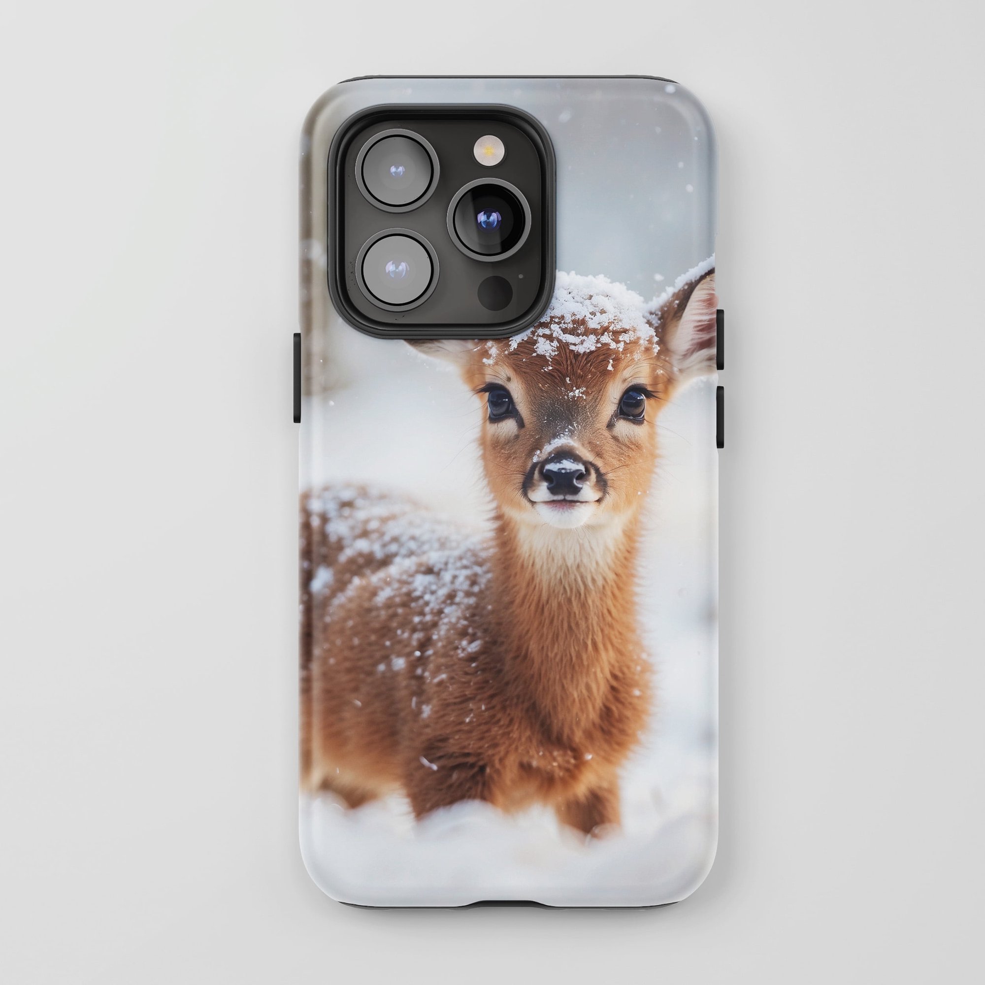 Baby Deer For All iPhone Series Tough Phone Case Winter Theme White
