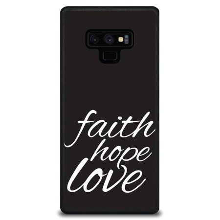 DistinctInk Case for Samsung Galaxy Note 9 (6.4" Screen) - Custom Ultra Slim Thin Hard Black Plastic Cover - Faith / Hope / Love - Black & White - Love of Christ