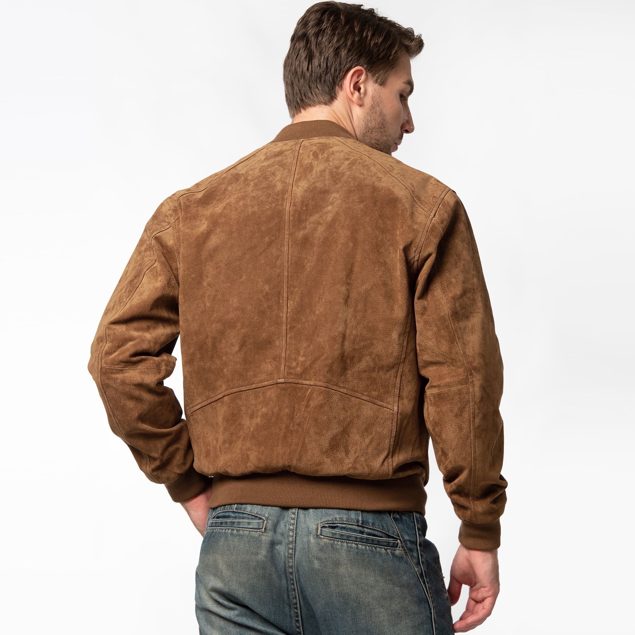 Men's Baseball Leather Jacket Vintage bomber Suede Jackets (XL, Brown)