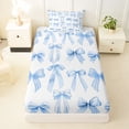thumbnail image 3 of Manfei Blue Polka Dot Bow Print Twin Sheet Sets for Girls, Cute Ribbon Bows Bedding, 3pcs, 3 of 5