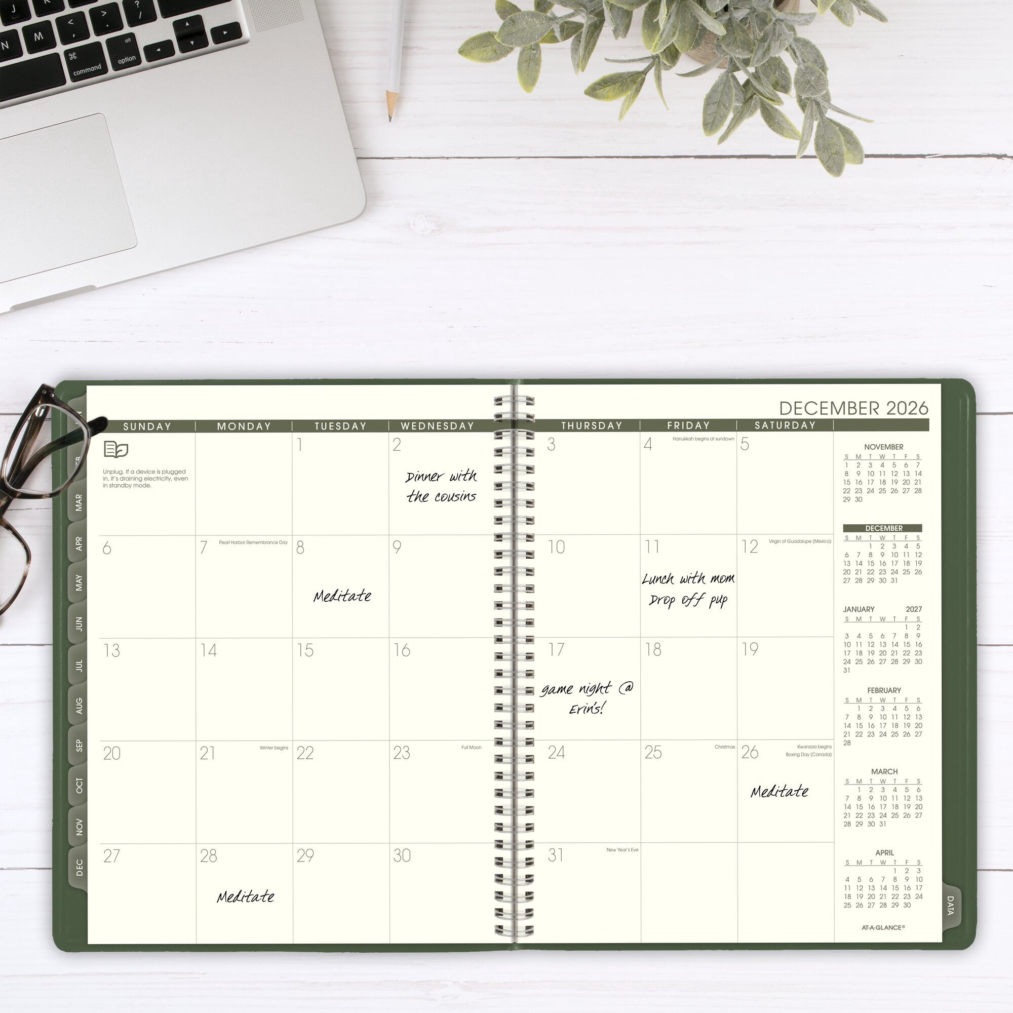 AT-A-GLANCE Recycled 2026 Weekly Monthly Appointment Book Planner Green Large 8