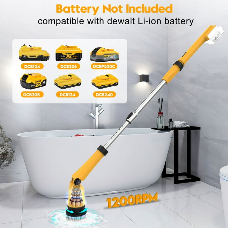 Electric Spin Scrubber for Dewalt 20V Battery(Battery NOT Included),1200RPM  Spin Brush for Cleaning,27-50inch Extendable Handle,8 Brush Heads