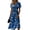 Blue, variant on Vintage Floral A-Line Midi Dress for Women - V-Neck Short Sleeve High Waist Summer Maxi, Flowy Boho Beach Wedding Guest Party Gown with Ruched Waist Multicolor L