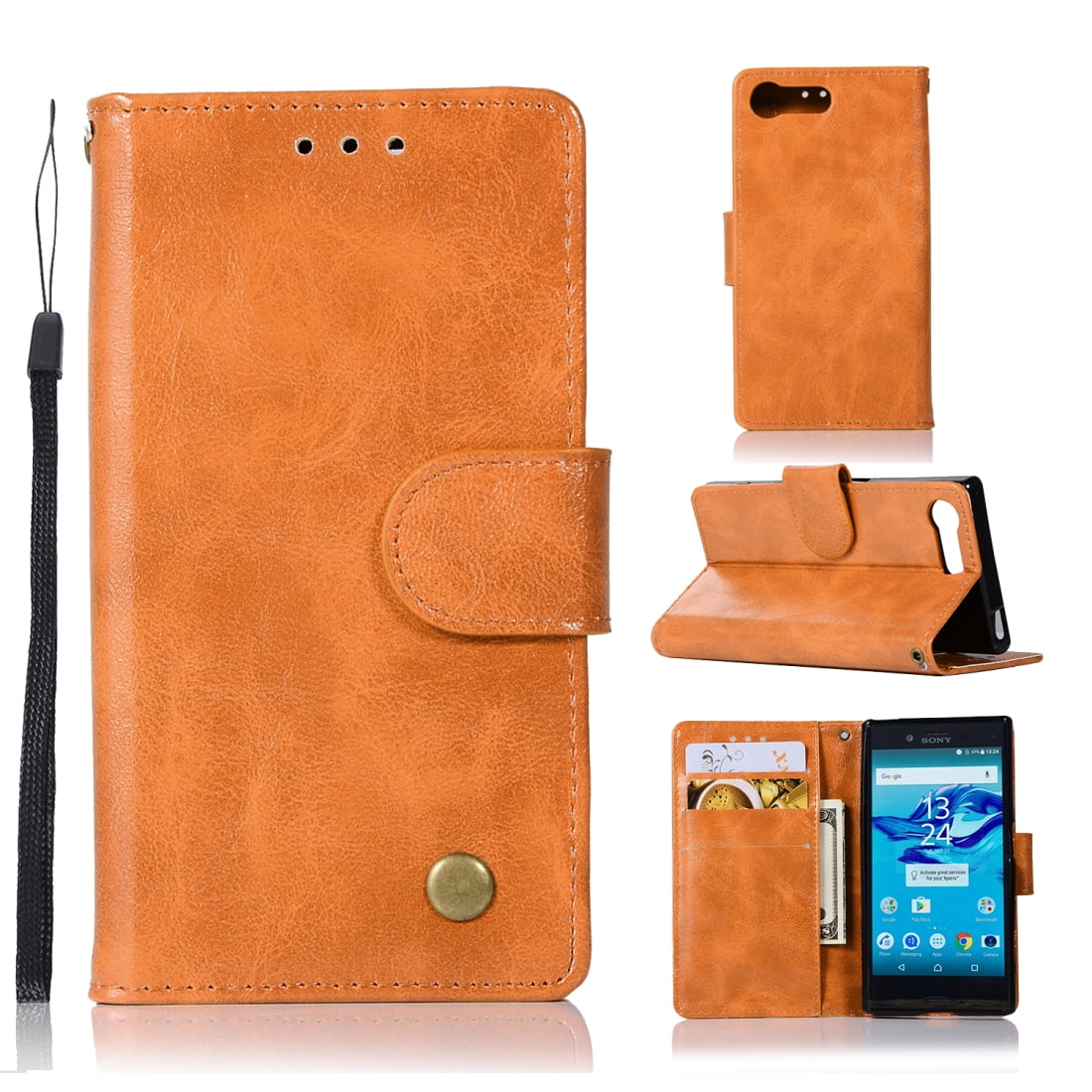 For Sony Xperia X Compact Retro Copper Button Horse Horizontal Flip PU Leather Case with & -
