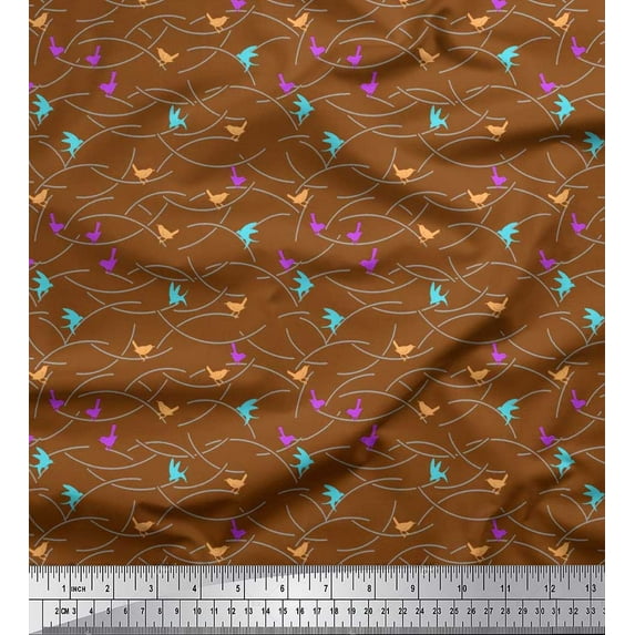 Soimoi Polyester Crepe Fabric Bird Artistic Printed Craft Fabric by The Yard 42 Inch Wide