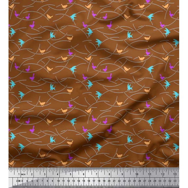 Soimoi Modal Satin Fabric Bird Artistic Print Fabric by Yard 42 Inch Wide