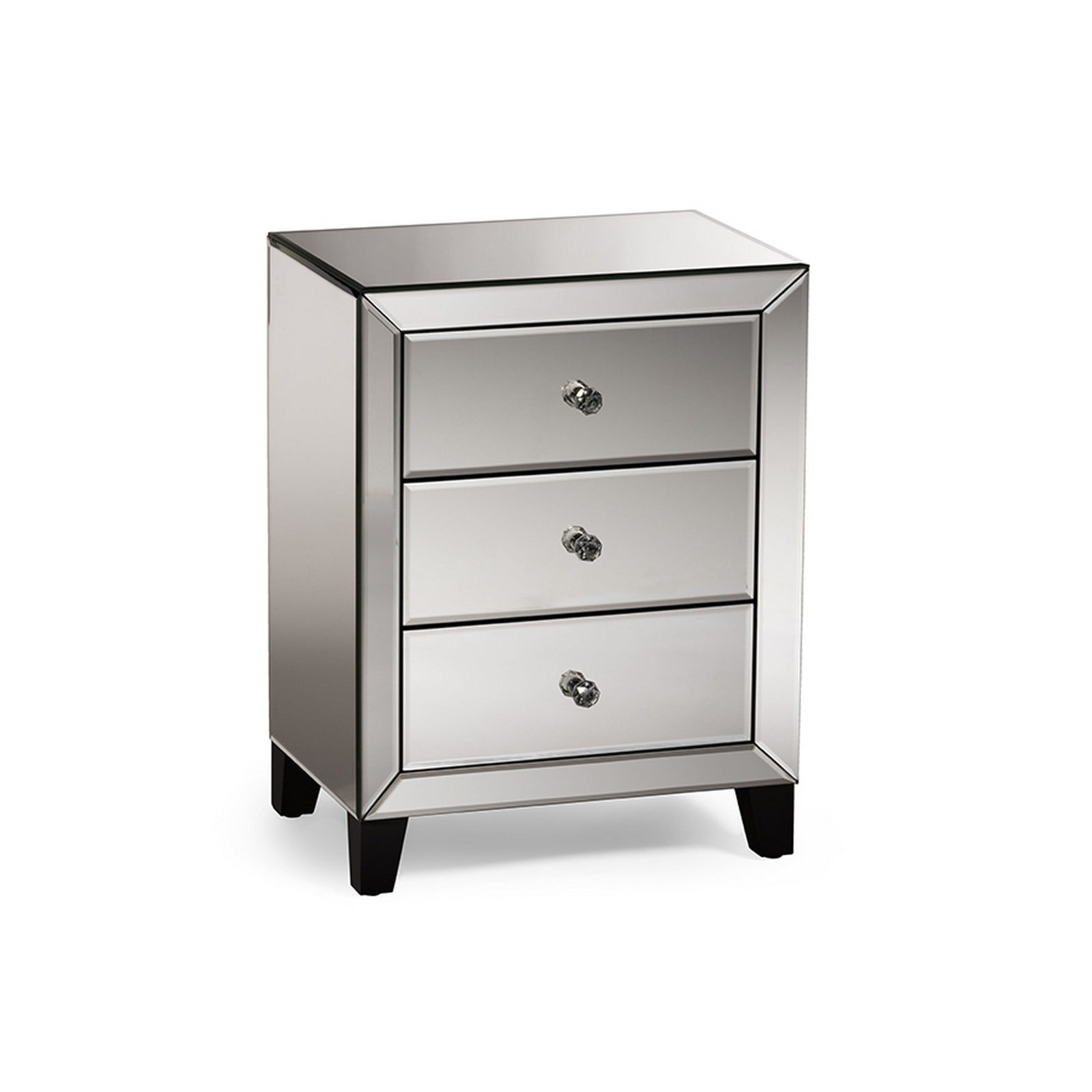 Urban Designs Chevron Modern Mirrored 3 Drawers Nightstand Bedside Table