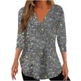 thumbnail image 1 of Penkiiy Hauts à Manches 3/4 pour Femmes Imprimé Brillant Quart Zip Col en V Manches Roulables Pull Automne TG Gris Foncé, 1 of 5
