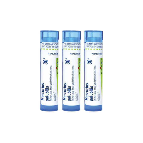 Boiron Mercurius Solubilis 30C, Homeopathic Medicine for Sore Throat With Bad Breath And Excess Salivation, 80 Pellets (Pack of 3)