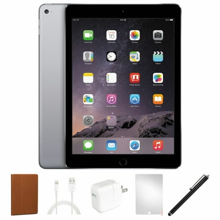 Refurbished A-Grade Apple iPad Air2 Bundled with Tablet Case, Stylus Pen, Screen Protector, Charging Block, and Lightning to USB Charging Cable - Gray