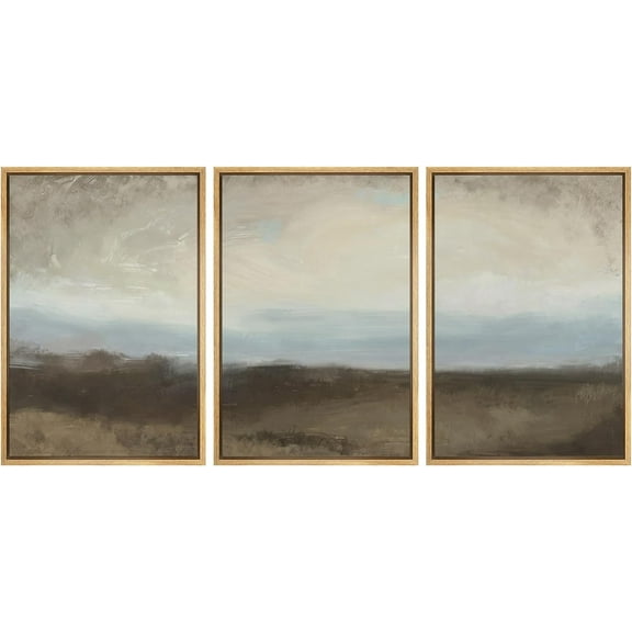 PixonSign Framed Canvas Print Wall Art Set Rural Cloudy Sky Field Nature Wilderness Fine Art Illustrations Decorative Multicolor Landscape Rustic Country/Farmhouse - 16"x24"x3 Natural