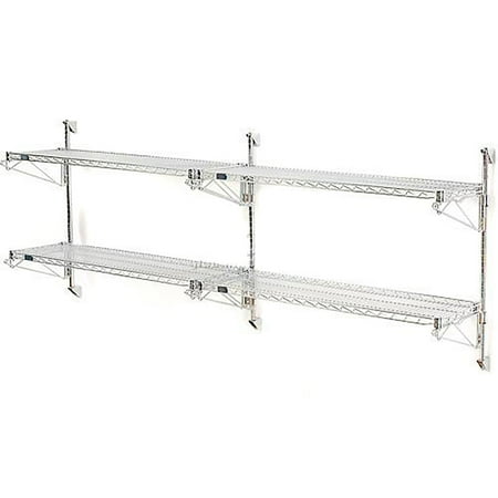Nexel Poly-Green Wall Mount Wire Shelving, 72"W x 24"D x 34"H 2-Shelf Add-On