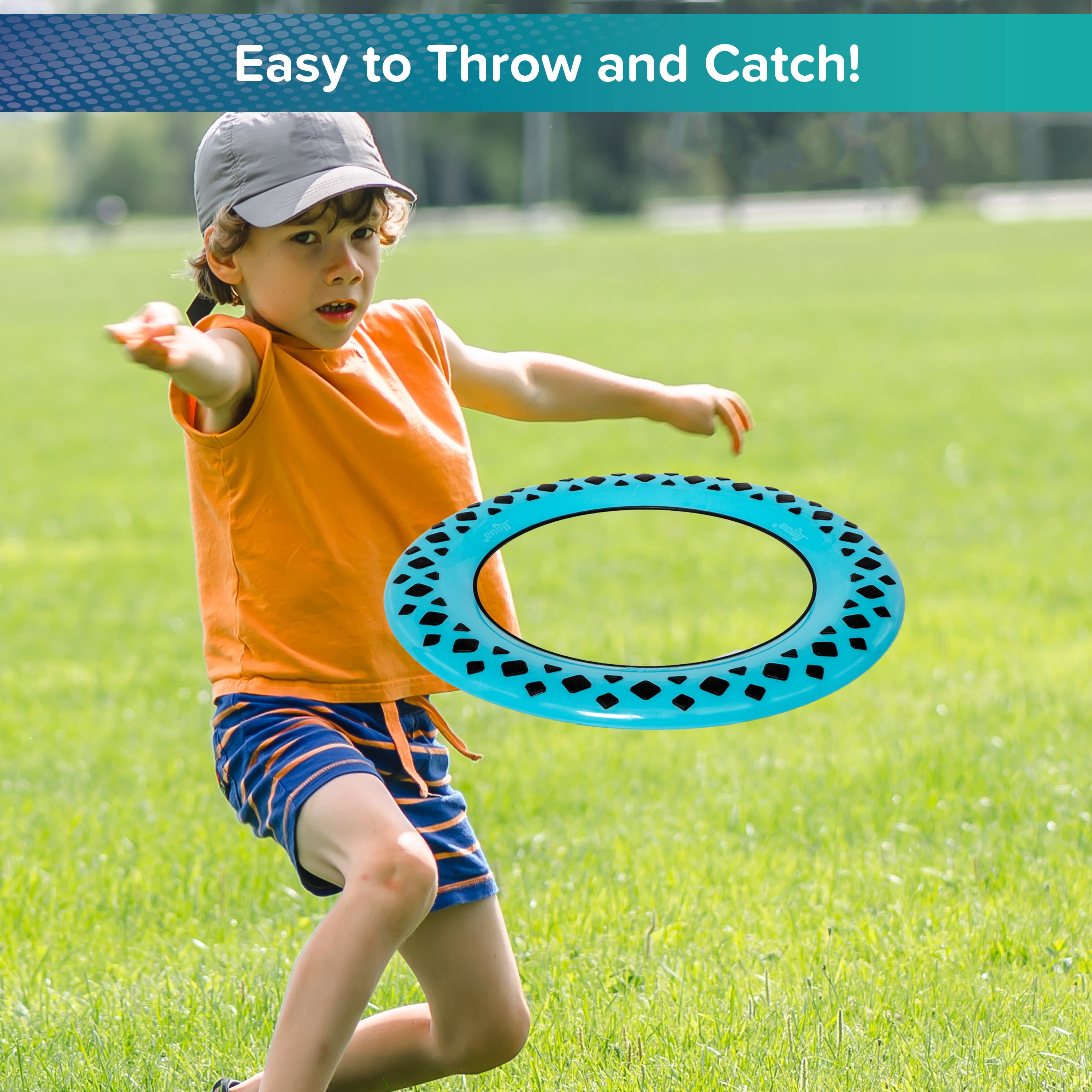 Aqua-Leisure G'ripped Flying Ring Air Disc for Children, Blue/Black, Great for the Backyard, Pool or Beach