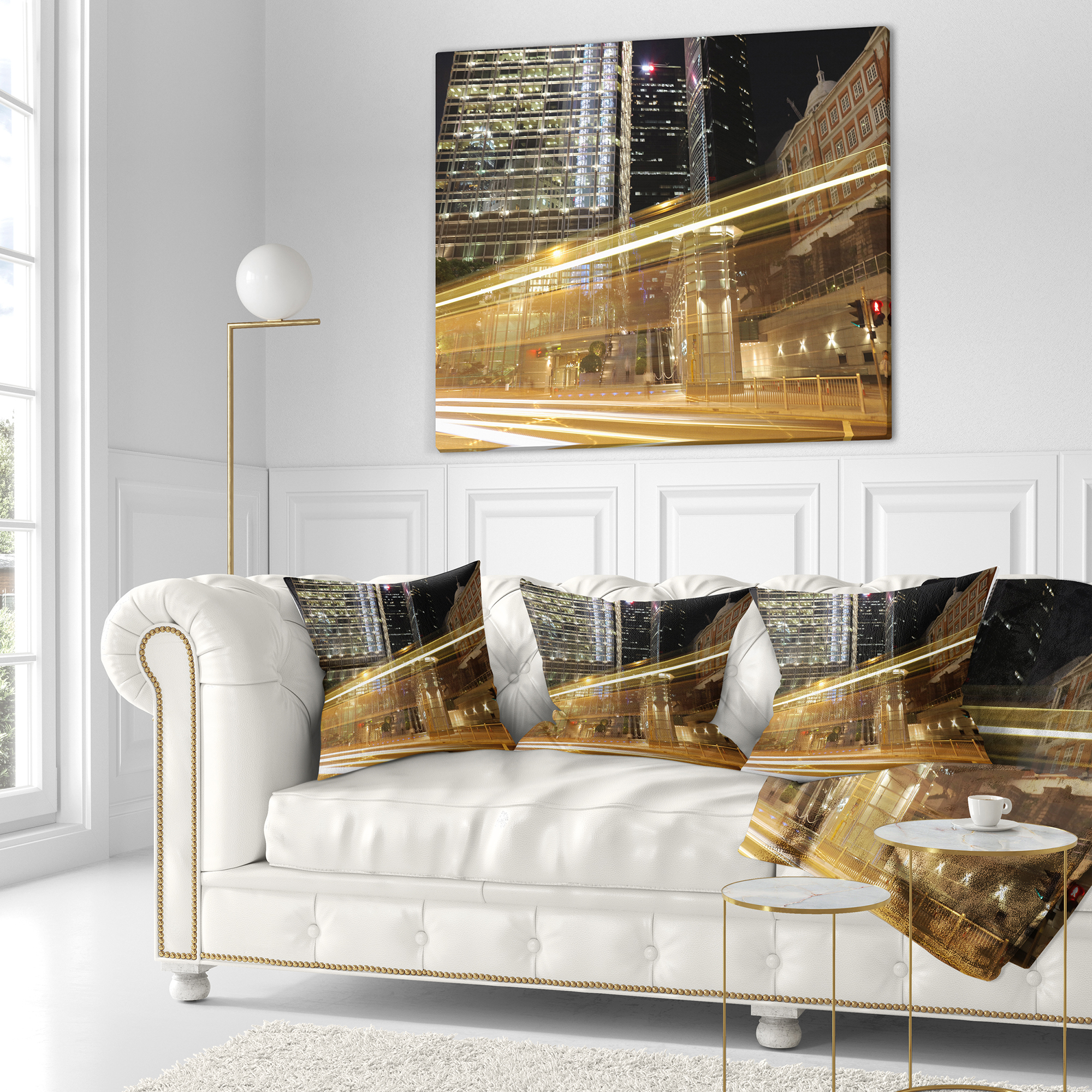 Designart Traffic and Urban Life at Night - Cityscape Throw Pillow - 16x16