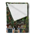 thumbnail image 2 of Shutters Soft Flannel Fleece Throw Blanket, Wooden House with Shutter at Windows Fence Flower Trees Blooms Dream Art, Cozy Plush for Indoor and Outdoor Use, 50" x 70", Red Green Brown, by Ambesonne, 2 of 5