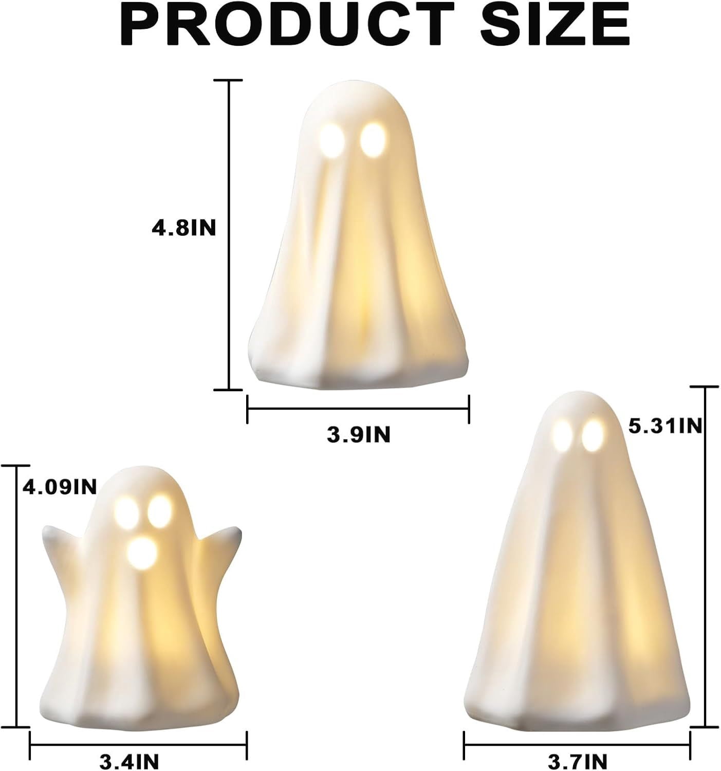 Light Up Ceramic Ghost Decorations with Timer for Halloween Indoor Display