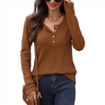 thumbnail image 2 of Blusas de Mujer, Corte Entallado, Cuello en V, Botones, Camisa Henley Color Caramelo XL, 2 of 10
