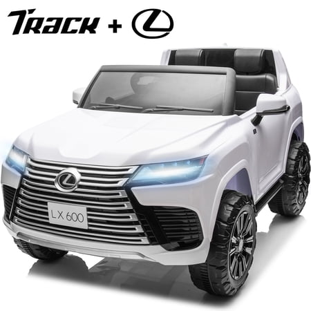Track 7 24V 2 Seater Ride on Car, Licensed LEXUS LX600 Electric Car with Remote Control, 20" Width Seat, Bluetooth, LED Lights, Key Start, Portable Handle, 24V Ride on for Boys Girls Age 3+, White