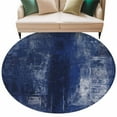 thumbnail image 2 of Navy Blue Round Area Rug 5 FT, Non Slip Bedroom Area Rug, Retro Oil Painting Modern Abstract Art Aesthetics Washable Soft Circular Carpet Floor Mat for Kitchen Dining Room Foyer Balcony Dorm, 2 of 9