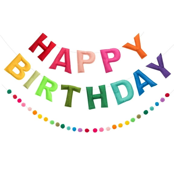 Kabuer Rainbow Happy Birthday Banner, Felt Ball Garland for Kids' Birthday Party Decorations