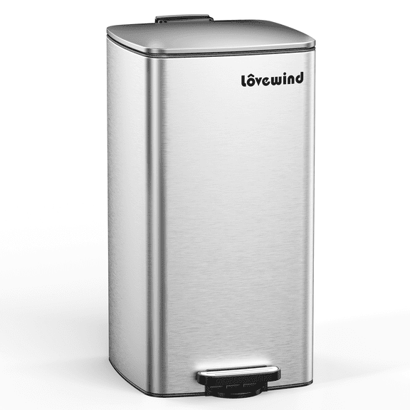 Stainless Steel Kitchen Trash Can with Lid, Footstep Garbage Can for Kitchen Bedroom Home Office,8 Gallon/30 L