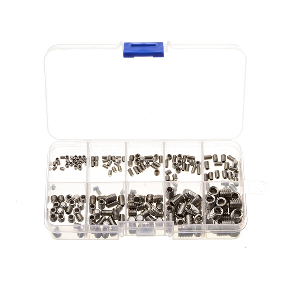MasteelfCA 200 Pcs Vis en Acier Inoxydable M5 M8 Filetage Métrique Hexagone Ensemble de Vis Tête Hexagonale Intérieure Vis Plates Sans Tête Kit d'Assortiment avec Boîte